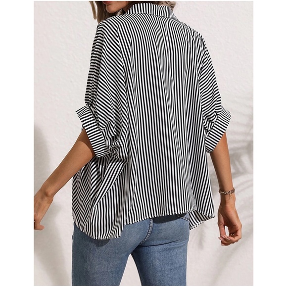 011 Stripes Button Down Boyfriend oversized Shirt - Picture 6 of 10